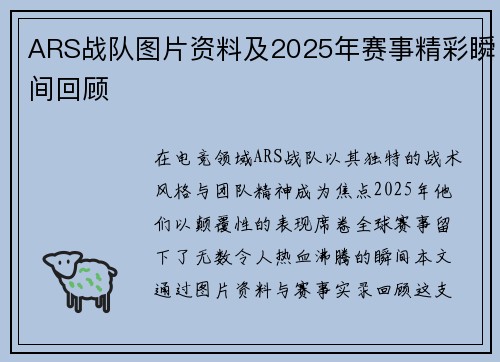 ARS战队图片资料及2025年赛事精彩瞬间回顾